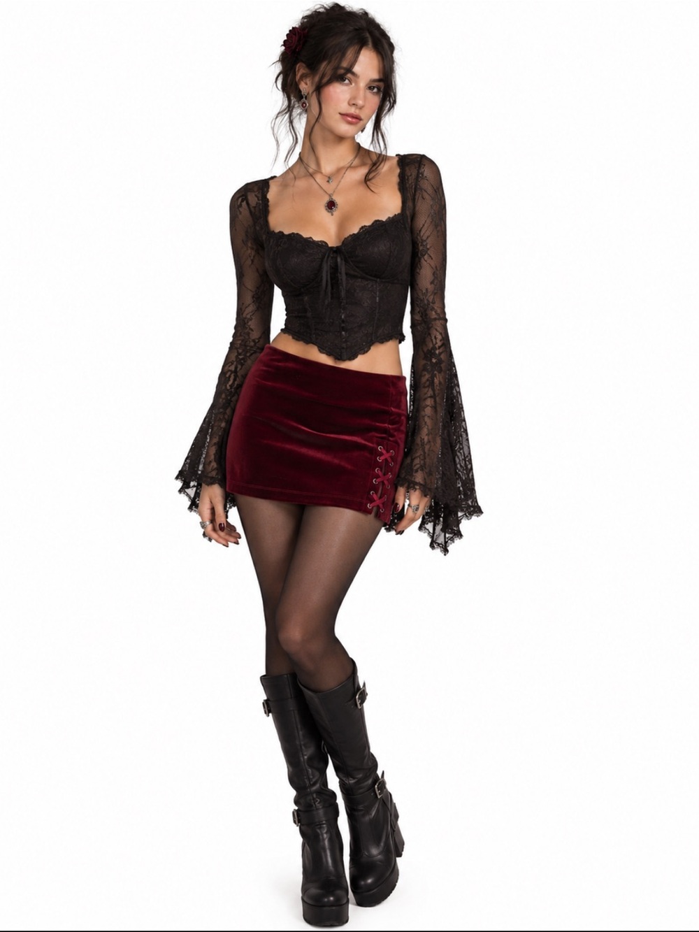 Forever 21 Velvet Lace-Up Mini Skirt in Burgundy Size Medium